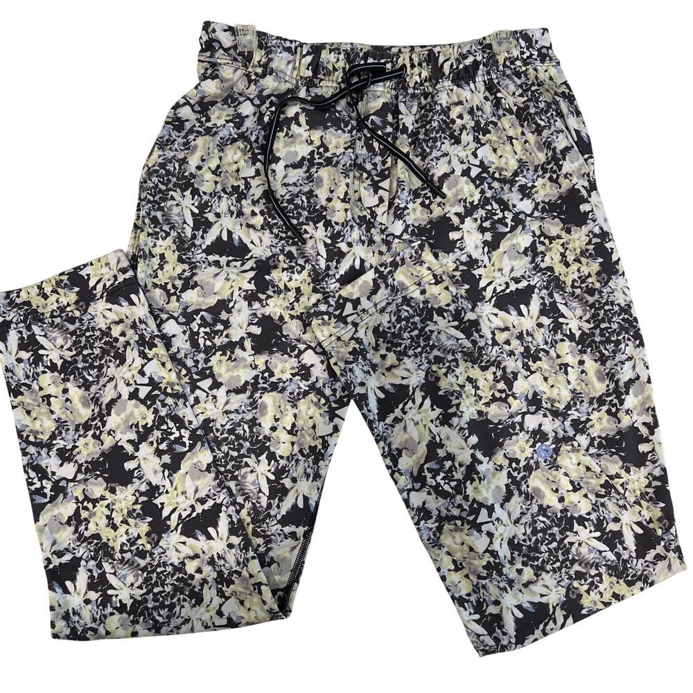 Lululemon Lab Floral Print Joggers Black‎ Yellow Tapered Drawstring Pants Size 2